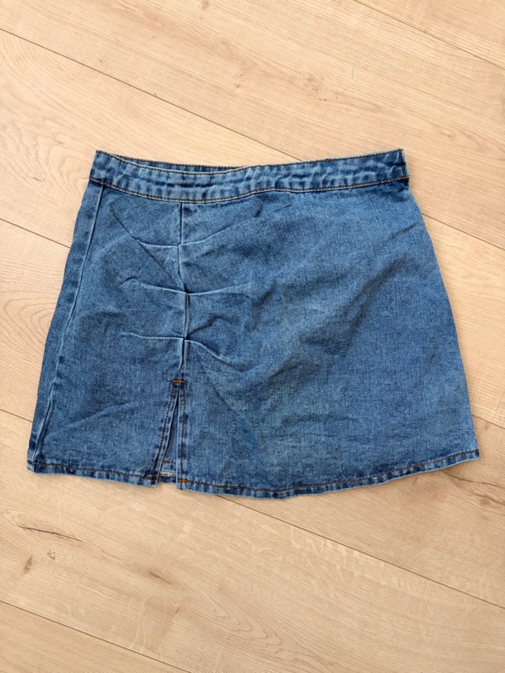 SHEIN Blue Denim Mini Skirt with Front Slit